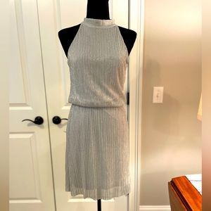 White House Black Market silver shimmer sleeveless cocktail dress.